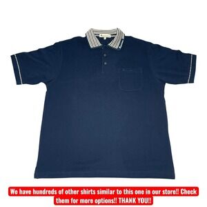 Aquascutum of London Mens Navy‎ Blue Striped Collar Cotton Polo Shirt XL